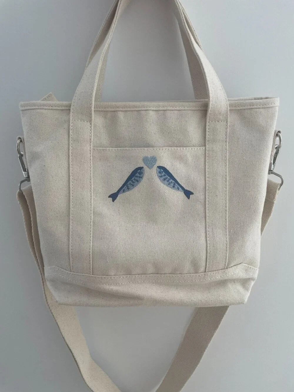 Sardines Embroidered Beaded Canvas Tote Bag Design Sample